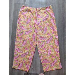 Talbots Size 12 Watermelon Print Wide-Leg Pants Womens Casual Summer Cotton Blen